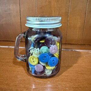 Colorful Button Collection in Small Glass Salt and Pepper Shaker Mason Jar
